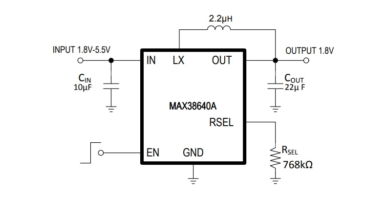アプリケーション回路図 - Analog Devices / Maxim Integrated MAX3864xA/Bバック・コンバータ