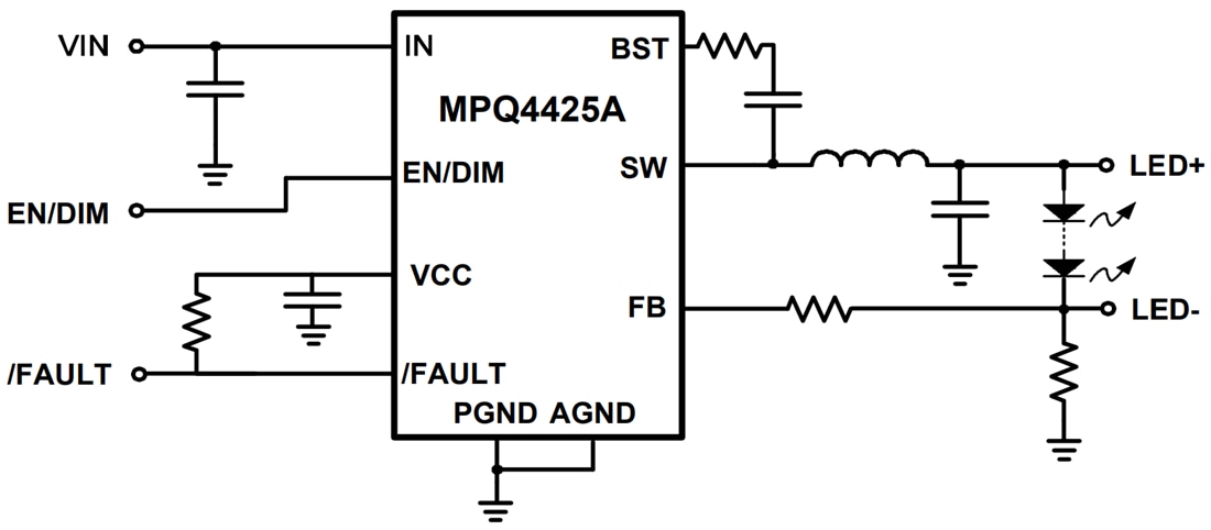 Application Circuit Diagram - Monolithic Power Systems (MPS) MPQ4425A Synchronous Step-Down LED Driver
