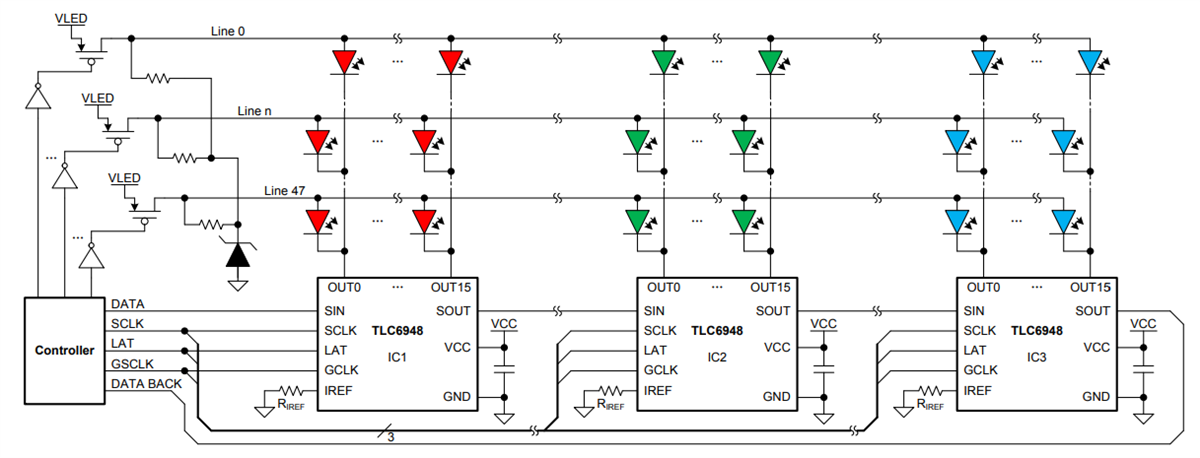 回路図 - Texas Instruments TLC694x定電流LEDドライバ