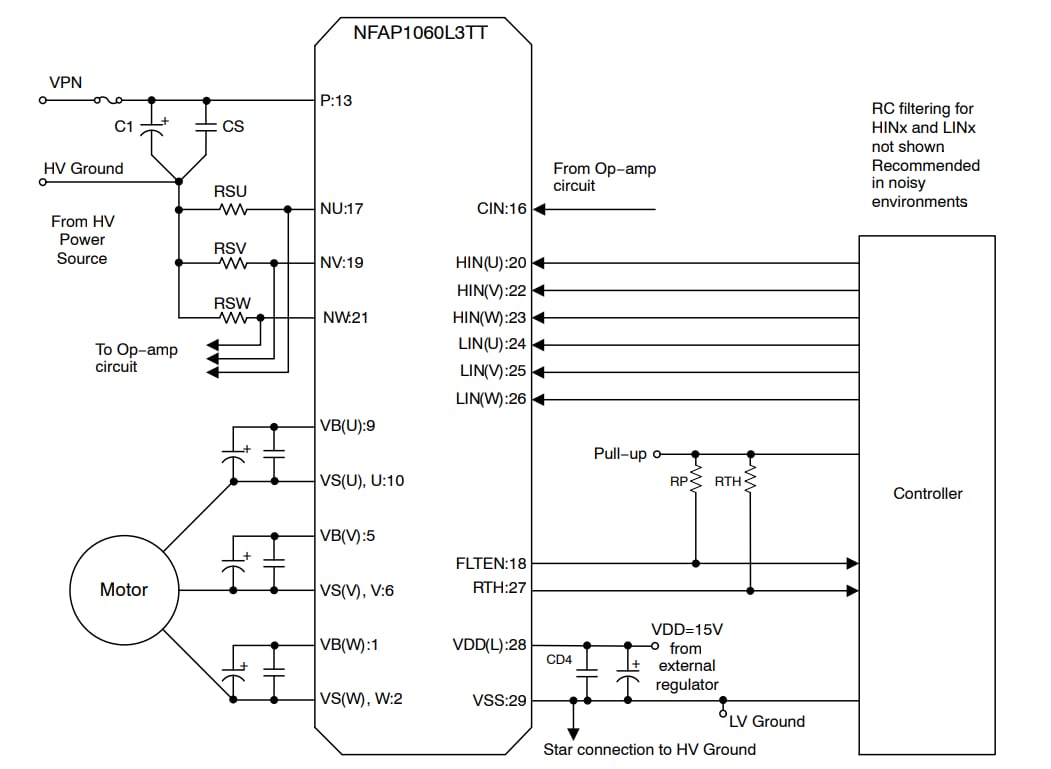 回路図 - onsemi NFAP1060L3TTインテリジェント・パワー・モジュール（IPM）