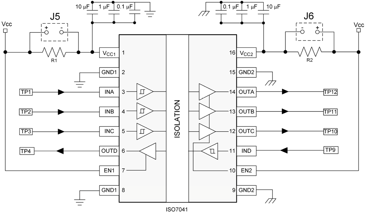 ブロック図 - Texas Instruments ISO7041DBQEVMアイソレータ評価モジュール（EVM）