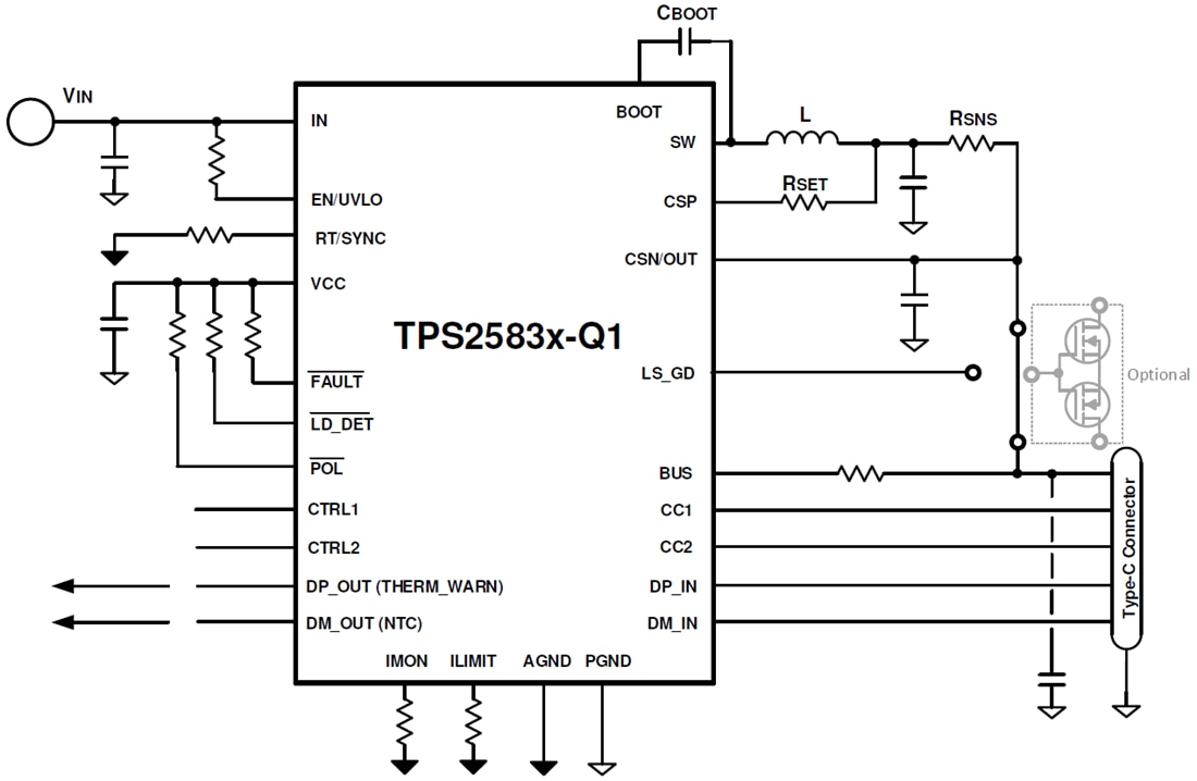 回路図 - Texas Instruments TPS2583x-Q1 USB充電ポートコントローラ