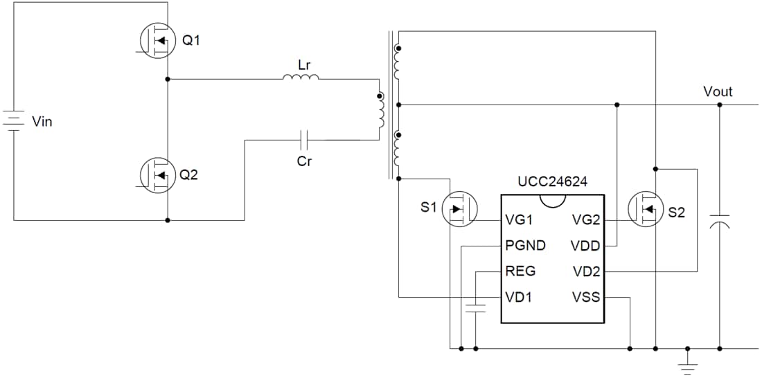 回路図 - Texas Instruments UCC24624同期整流器（SR）コントローラ