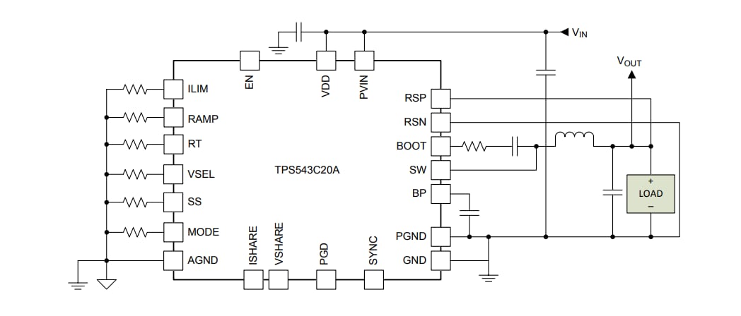 回路図 - Texas Instruments TPS543C20A降圧型SWIFT™コンバータ