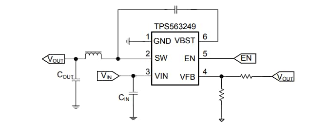 回路図 - Texas Instruments TPS563249降圧型電圧レギュレータ
