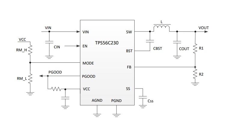 回路図 - Texas Instruments TPS56C230 12A同期バックコンバータ