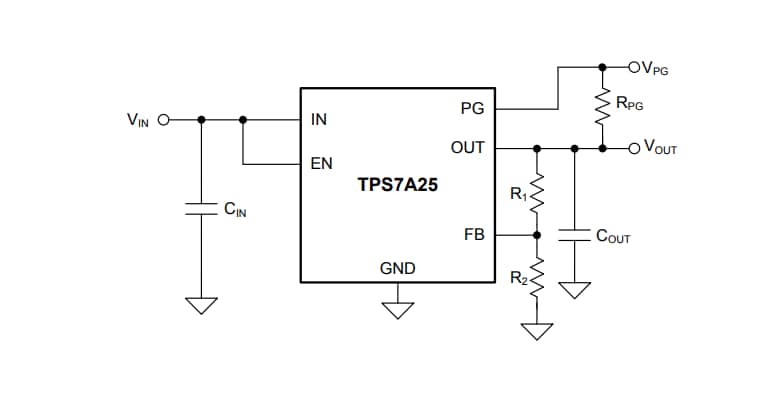 アプリケーション回路図 - Texas Instruments TPS7A25 LDOリニア電圧レギュレータ