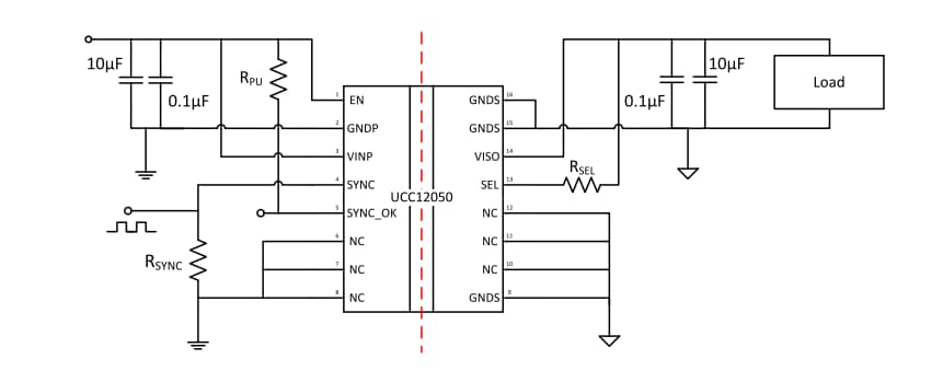 アプリケーション回路図 - Texas Instruments UCC12050EVM-022評価モジュール