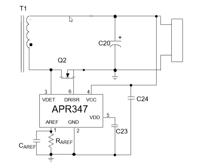 アプリケーション回路図 - Diodes Incorporated APR347同期整流コントローラ