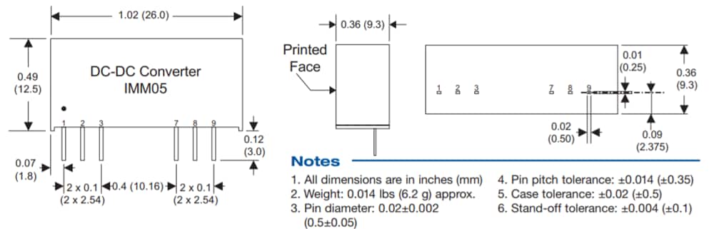 Mechanical Drawing - XP Power IMM05 DC-DC Converters