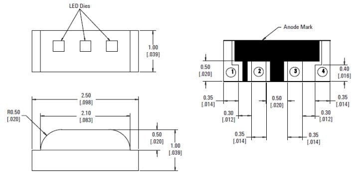 機械図面 - Broadcom HSMF-C113/C115 3色チップLED