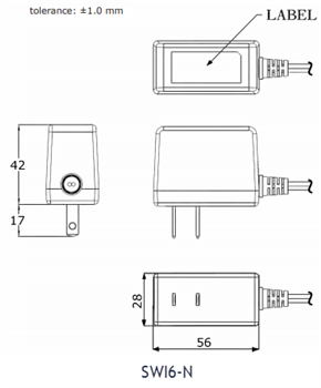 機械図面 - CUI Inc SWI6 6Wコンセントプラグ用アダプタ