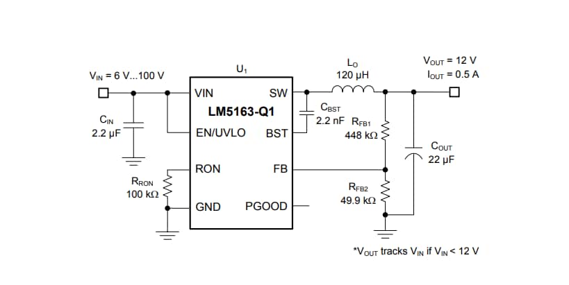 アプリケーション回路図 - Texas Instruments LM5163/LM5163-Q1同期バックDC/DCコンバータ