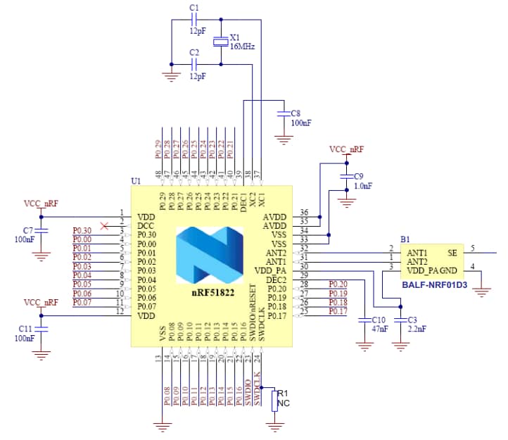 アプリケーション回路図 - STMicroelectronics BALF-NRF01D3超ミニチュア・バラン