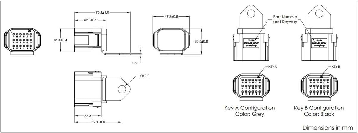 機械図面 - Amphenol Sine Systems HYPERBUSS™ ATVシリーズレセプタクル