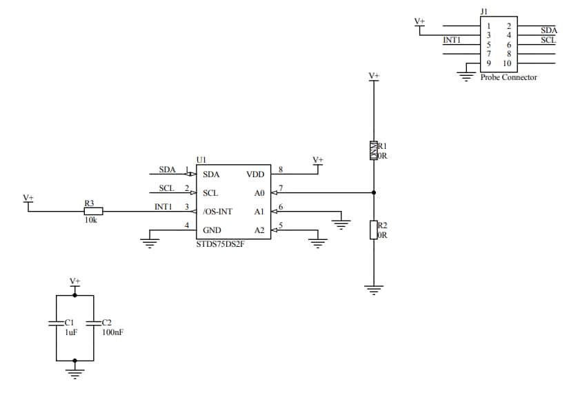 回路図 - STMicroelectronics STEVAL-MKI202V1K温度プローブキット