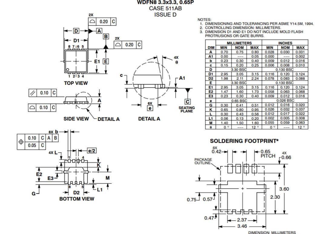 機械図面 - onsemi NTTFS6H850NLシングルNチャンネルパワーMOSFET