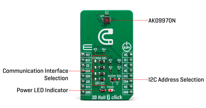 Mikroe MIKROE-3629 3D Hall 7 Click Board