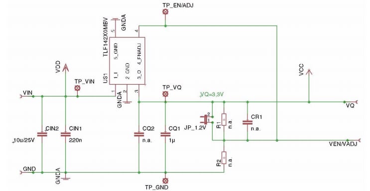回路図 - Infineon Technologies TLS202B1デモボード