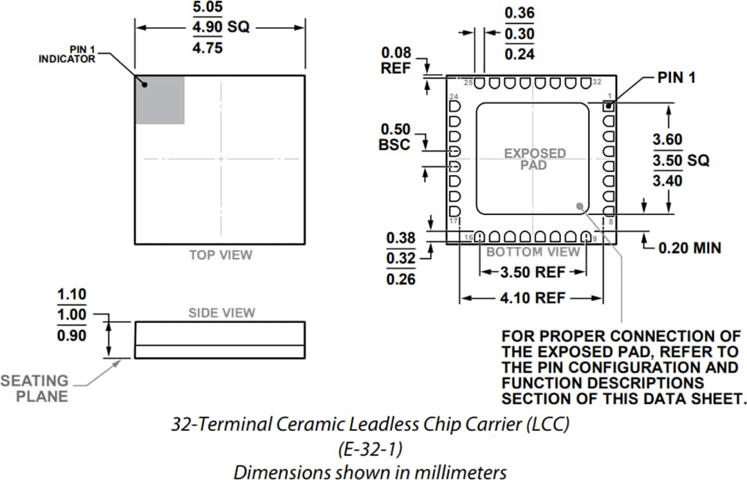 機械図面 - Analog Devices Inc. HMC908A GaAs MMIC I/Qダウンコンバータ