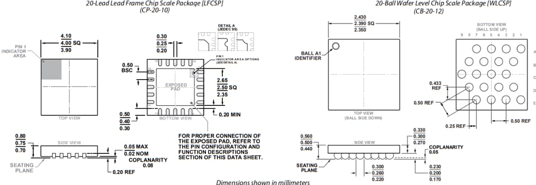 機械図面 - Analog Devices Inc. AD7682&AD7689 16ビット250kSPS PulSAR ADC