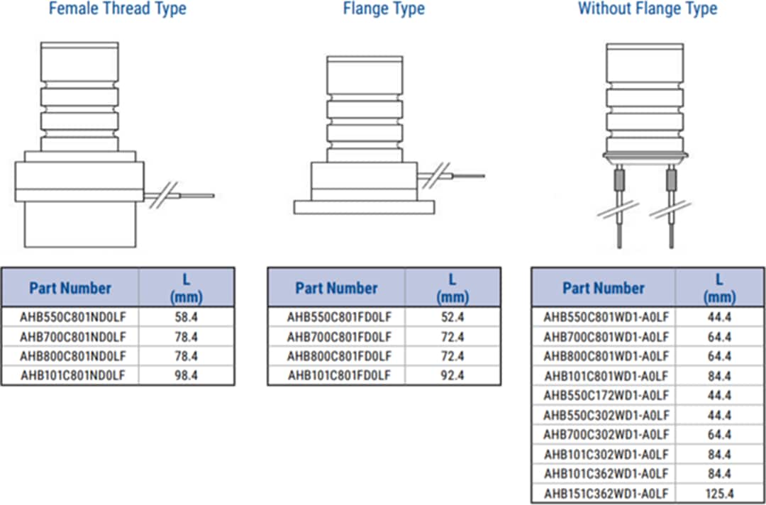 機械図面 - KEMET AHB多層圧電アクチュエータ