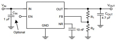 アプリケーション回路図 - onsemi NCV59800 LDO電圧レギュレータ