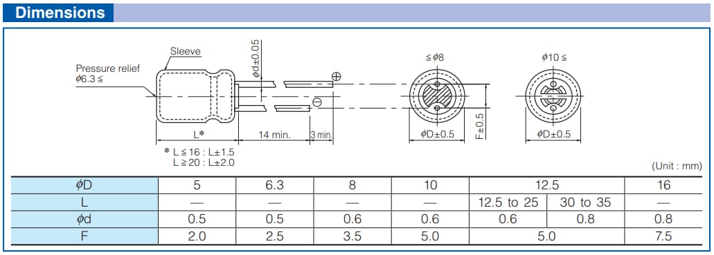 機械図面 - Panasonic EEU-FRシリーズアルミ電解コンデンサ
