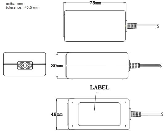 機械図面 - CUI Inc SDI12-UD AC-DC電源