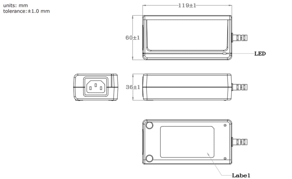 機械図面 - CUI Inc SDM65-U AC-DC電源