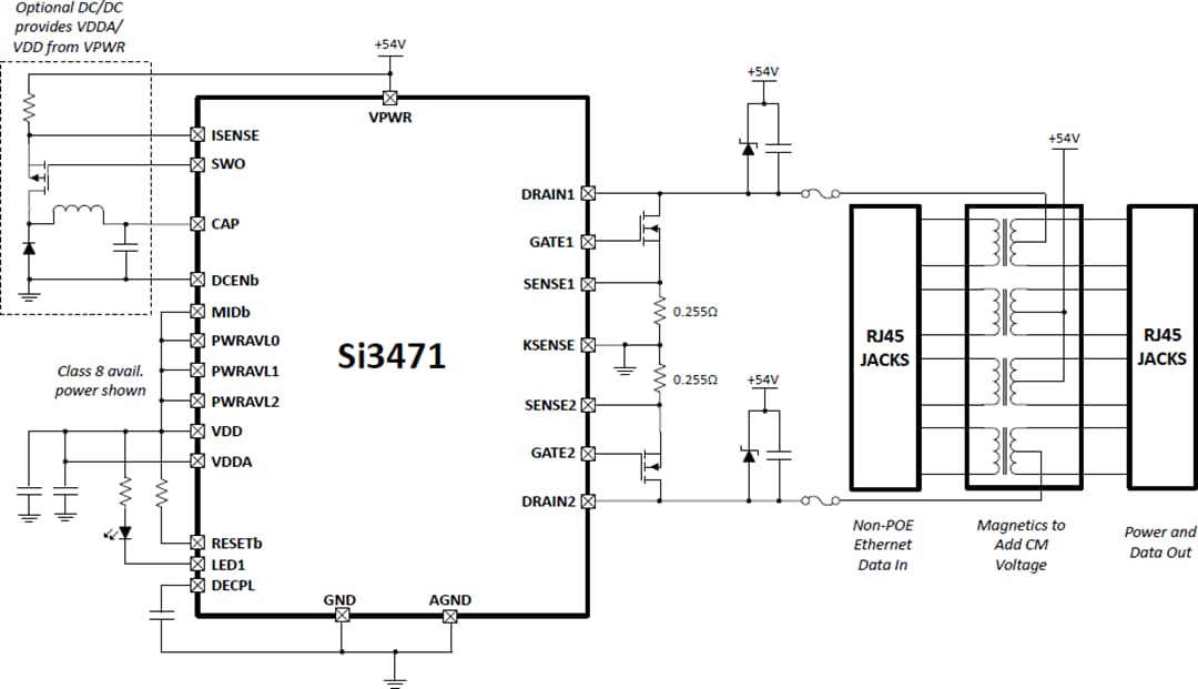アプリケーション回路図 - Skyworks Solutions Inc. Si3471 PoE電源装置IC