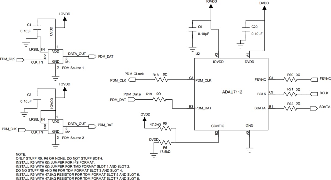 アプリケーション回路図 - Analog Devices Inc. ADAU7112ステレオPDM to PCMコンバータ