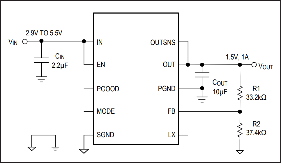 アプリケーション回路図 - Analog Devices / Maxim Integrated MAXM17623 & MAXM17624降圧型パワーモジュール