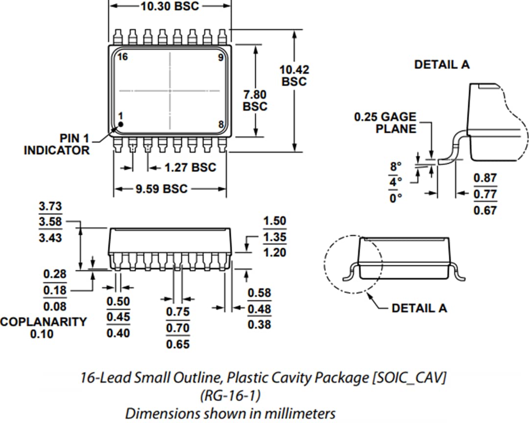 機械図面 - Analog Devices Inc. ADXRS453デジタル出力ジャイロスコープ