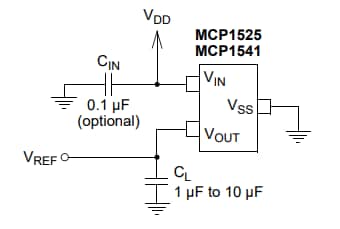 アプリケーション回路図 - Microchip Technology MCP1541電圧リファレンス