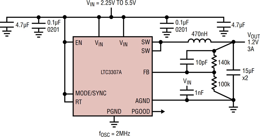 アプリケーション回路図 - Analog Devices Inc. LTC3307A/B降圧Silent Switcher™