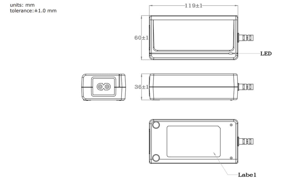 機械図面 - CUI Inc SDM65-UD AC-DC電源