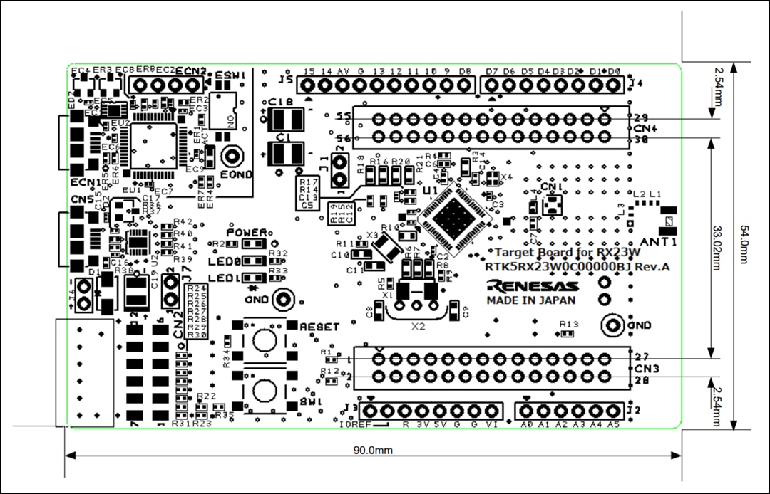 機械図面 - Renesas Electronics RX23Wターゲットボード