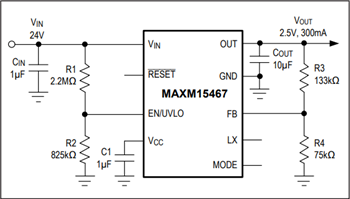 アプリケーション回路図 - Analog Devices / Maxim Integrated MAXM15465/66/67降圧型パワーモジュール