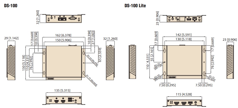 機械図面 - Advantech DS-100 / DS-100 Liteデジタル看板プレーヤ
