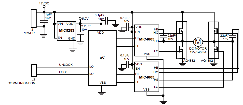 アプリケーション回路図 - Microchip Technology MIC4605ゲートドライバ