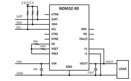 アプリケーション回路図 - CUI Inc Novum® NDM3ZシリーズDC-DC POLコンバータ