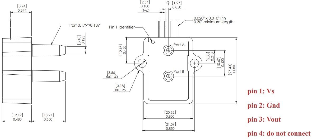 機械図面 - Amphenol All Sensors AXCAシリーズPrime Gradeセンサ