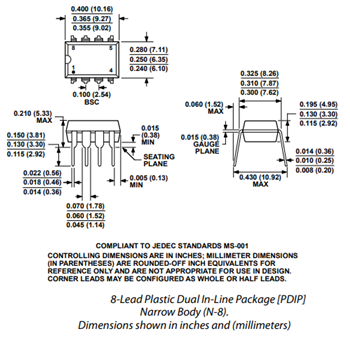 機械図面 - Analog Devices Inc. AD620計装アンプ