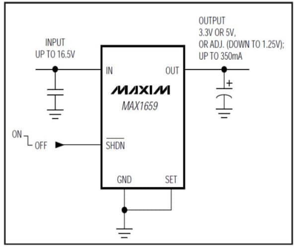 ブロック図 - Analog Devices / Maxim Integrated MAX1659低ドロップアウトリニアレギュレータ