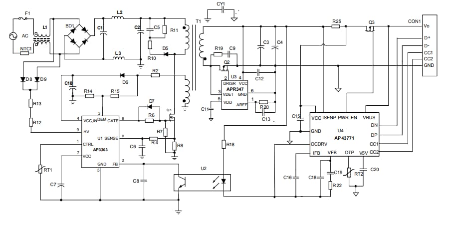 アプリケーション回路図 - Diodes Incorporated AP3303同期整流スイッチャ
