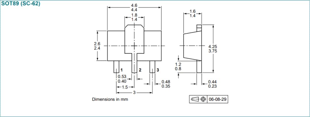 機械図面 - Nexperia BCXxt 80V 1Aバイポーラ接合トランジスタ