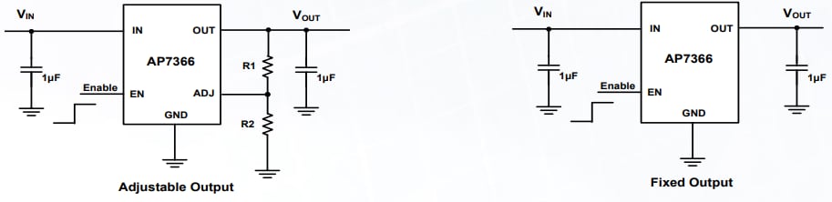 アプリケーション回路図 - Diodes Incorporated AP7366 LDOレギュレータ
