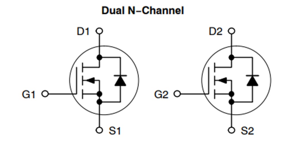 回路図 - onsemi NVMFD6H852NL 80V 25A車載用パワーMOSFET