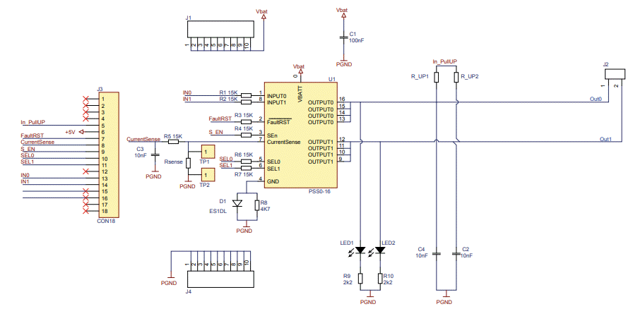 回路図 - STMicroelectronics VND7E025AJ評価ボード